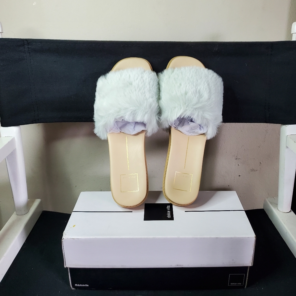 DOLCE VITA Gaia Slipper Size 10, Aqua Faux Fur - Picture 7 of 14